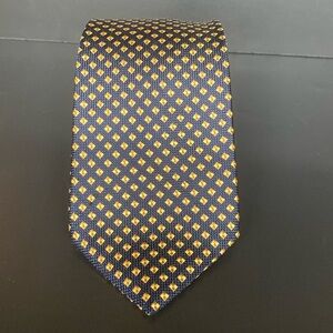 Hilditch & Key Saks Fifth Avenue Classic Silk Tie Made in England Navy Gold Geo